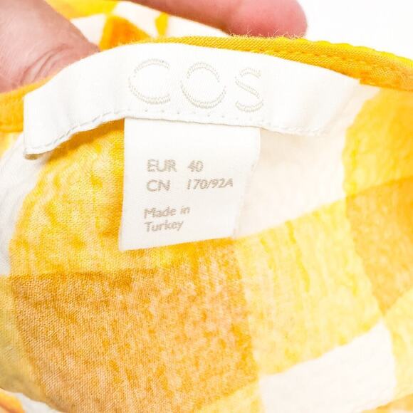 COS Plaid Gingham Yellow Short Sleeve Cotton Top Size M / 40 - Picture 5 of 6